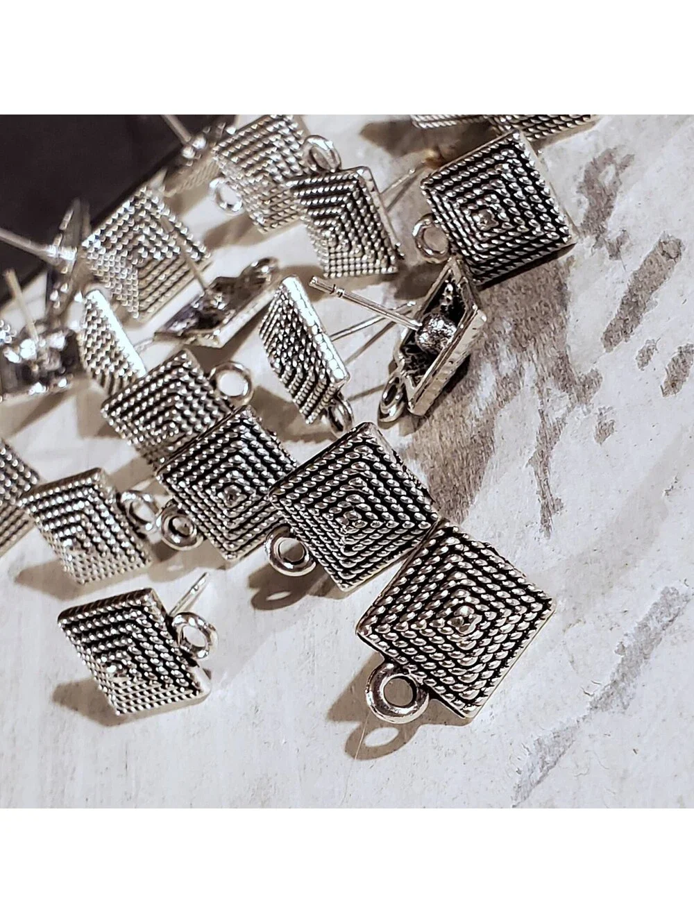 Avant Garde Antique Silver Egyptian Pyramid Dotted Earring Post Findings 2 pcs